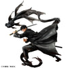 Action figure of a character in a dynamic pose with a sword and flowing hair on a white background
