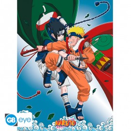 Two animated characters in a dynamic pose with colorful background