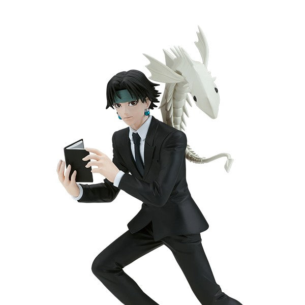 Banpresto Vibration Stars figure of Chrollo from Hunter x Hunter, featuring detailed outfit and serious expression, in collector packaging.