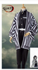Cosplay costume with black and white striped outfit on a cloudy sky background