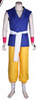 Cosplay costume on a mannequin with blue top and yellow pants