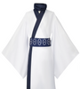 White kimono with navy blue accents on a white background