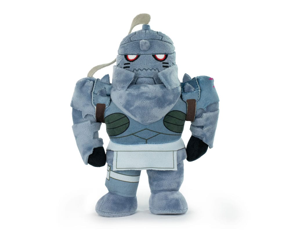 Plush toy resembling a robot with a blue color scheme on a white background