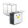 Clear display case with a Pikachu figure on a white background