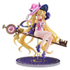 Anime character figurine with witch hat and long blonde hair on a white background