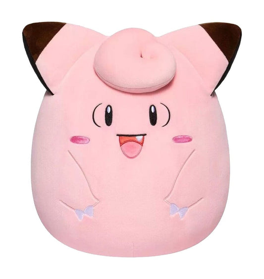 Plush toy of a pink character with brown ears on a white background