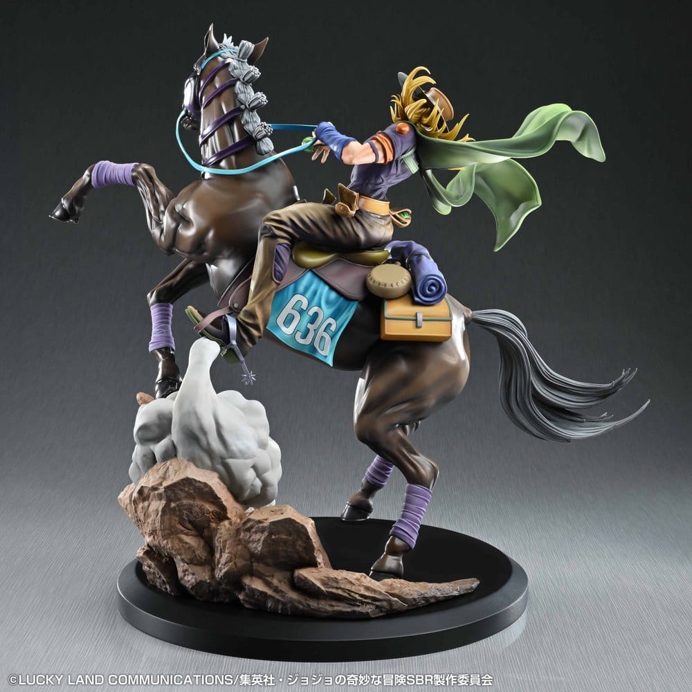Statue of a character on a horse with a dark background