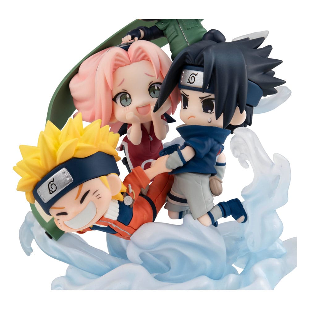 Three anime character figurines on a white background