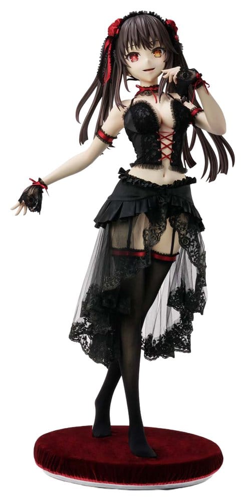 Anime character figurine in a black and red outfit on a white background